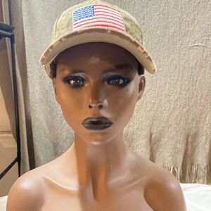 Camouflage Cap with American Flag Patch